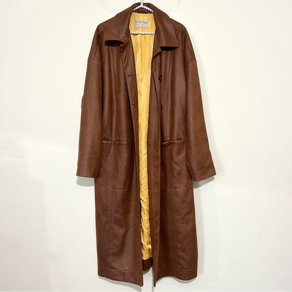 Free People Carmen Brown Vegan Suede Duster Trench Coat SIZE LARGE - Picture 3 of 10